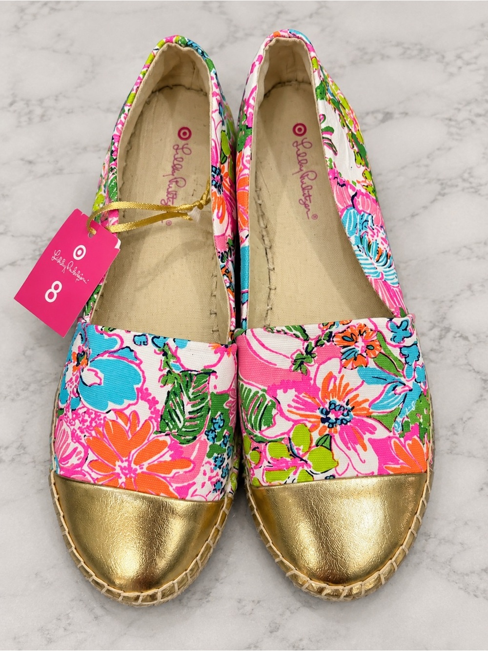 NWT Lilly Pulitzer x Target Nosey Posey Espadrilles Floral Gold Toe Size 8 Rare